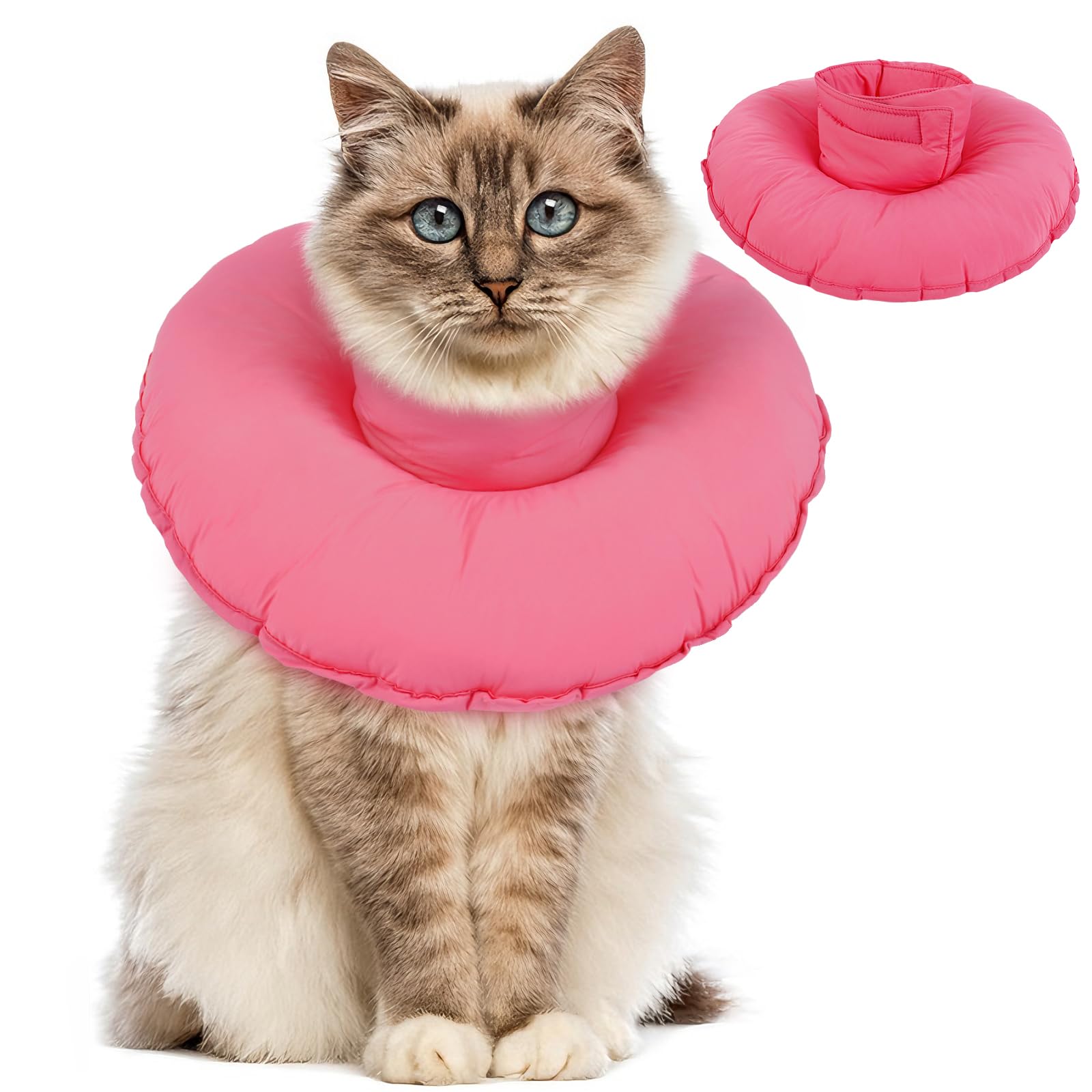 Cat Recovery Collar, Waterproof Neck Cone for Cats Donut Neck Collar after Surgery Anti-Grooming Cushion-Collar Cat-Cone Sore Neck(Pink, L)
