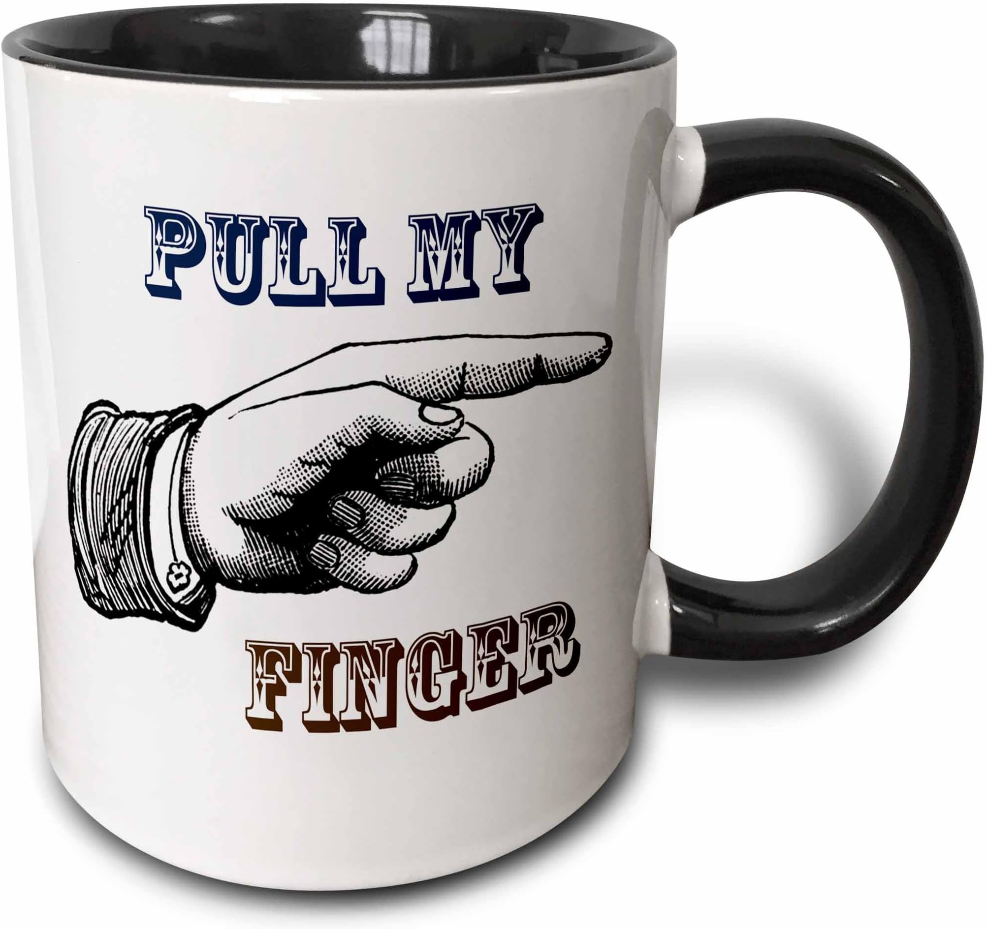 3dRose Mug_123301_4 " Pull My Finger Vintage Art Funny Fart Jokes, Ceramic, Black/White