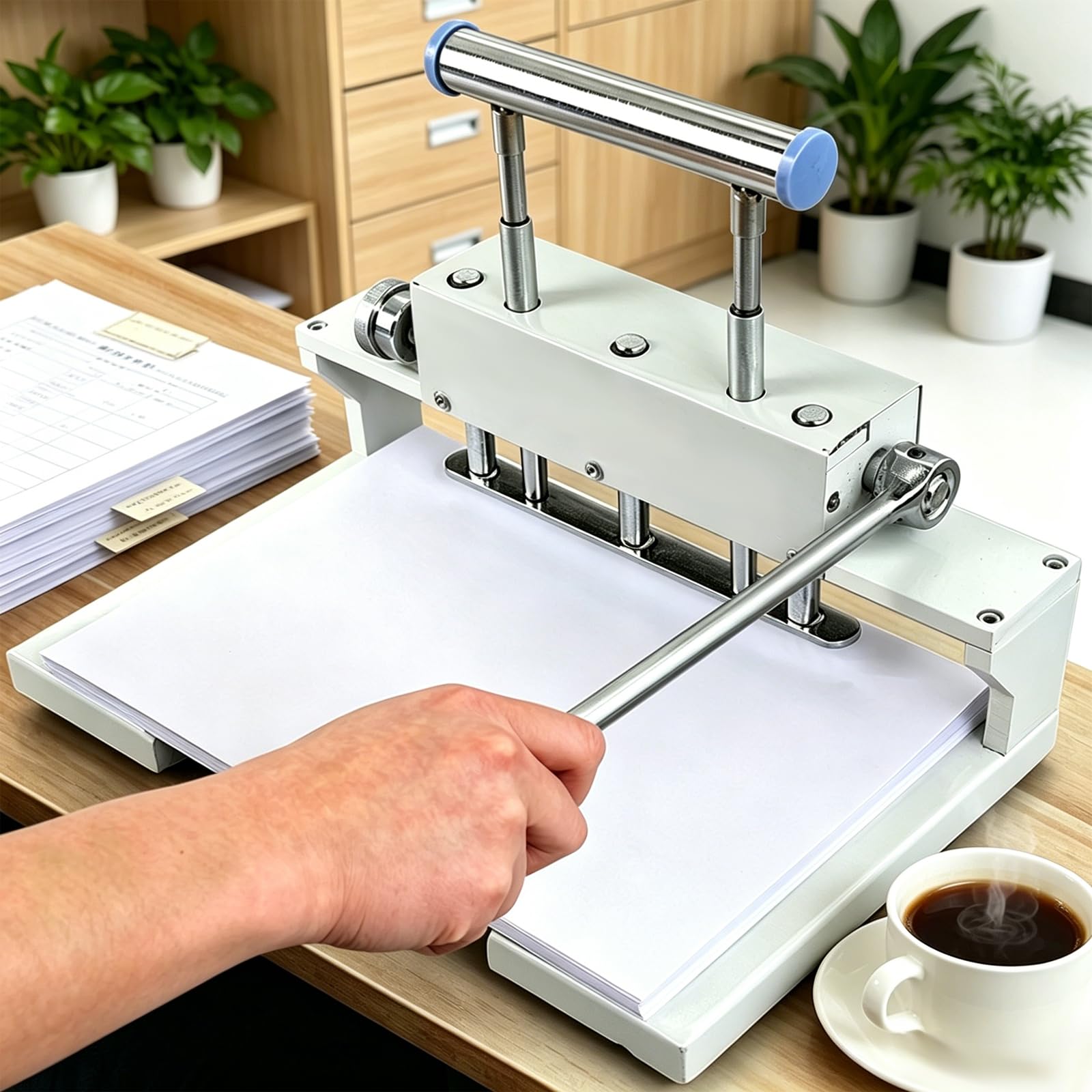 WHOOLEFUN Heavy Duty Hole Puncher, 3-Hole 3-Needle Binding Machine, 30mm Drilling Thickness, Paper Feed Width 310mm, for Archives Vouchers Document Scrapbook, Office School Supplies
