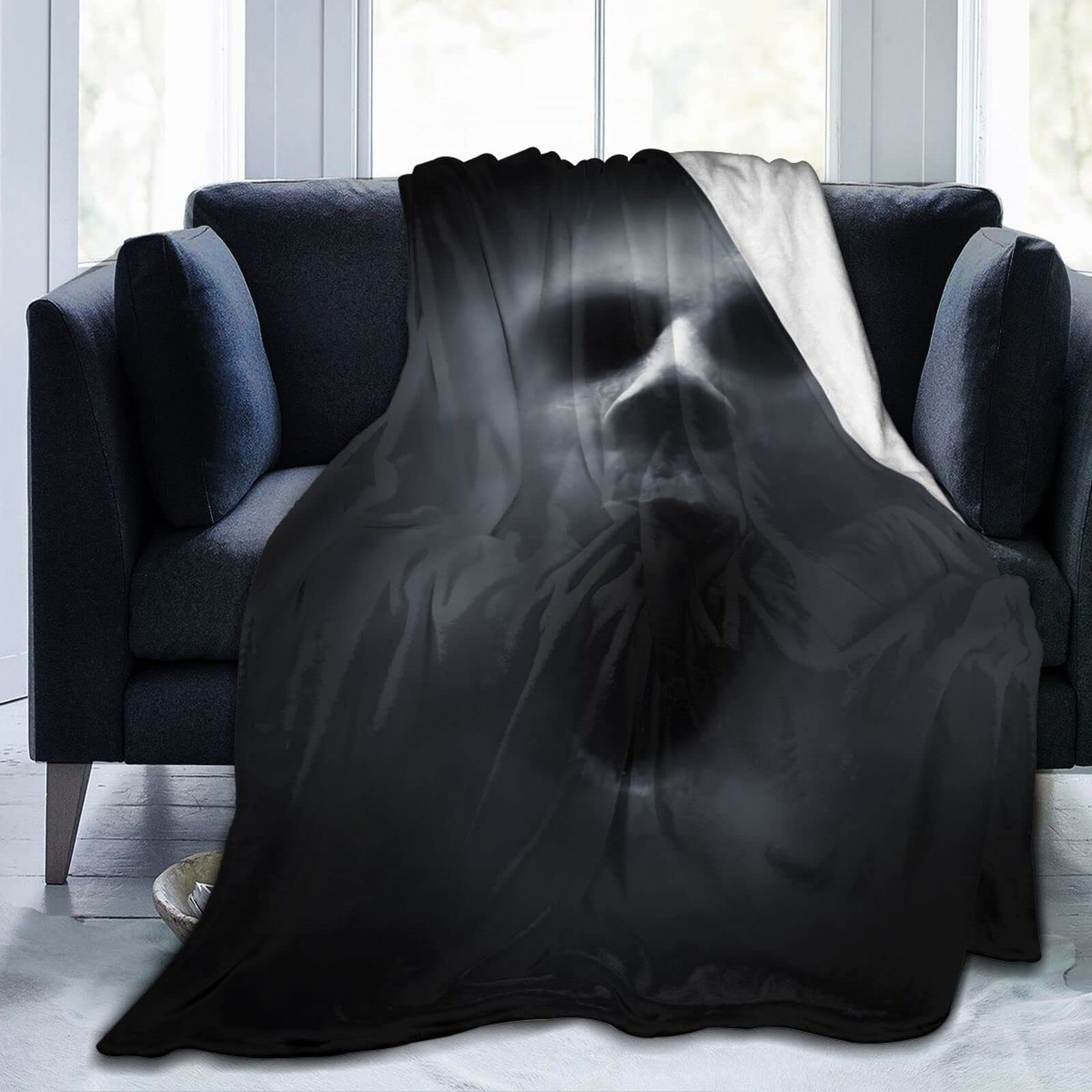 Lsjuee Scary Ghost Throw Blanket Scary Halloween Design Blankets Lightweight Soft Cozy Flannel Blanket for Sofa Couch Bed Office 80"X60"