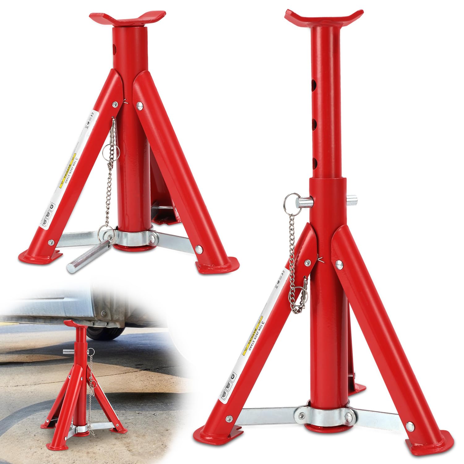 Lot de 4 chandelles d'essieu de voiture 2T - Hauteur réglable (29-40,5 cm) - Pour SUV et voiture - Barre de sécurité - Stabilité maximale lors du changement de pneus et de l'entretien du
