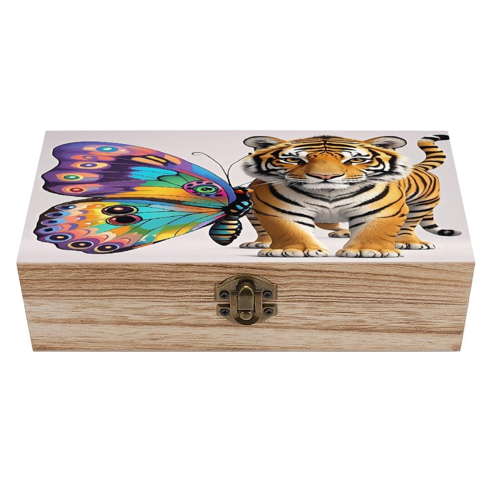FekiLoot Butterfly And Tiger Wooden Storage Box Exquisite Wood Keepsake Box Vintage Wooden Gift Jewelry Case for Crafts And Photo Storage Boxes