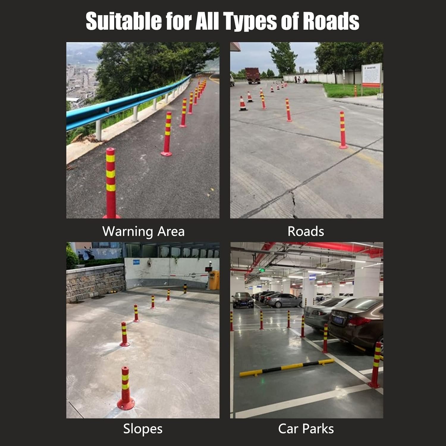 Traffic Delineator Post Delineator Cone 1 2 4 6 Pack Delineation Posts,75cm High PU Anti -Stress Traffic Safety Cones with Reflective Collars,for Road Roads,Underground Garage Driveway Parking