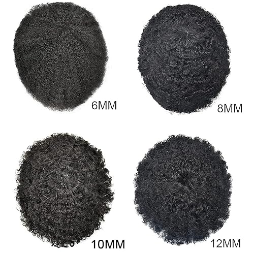 Miniatura 4 de HAIR WONDERS Unidades de cabello para hombres negros, piel de poli completa afro Toupee para hombres negros, sistemas de cabello brasileño rizado,