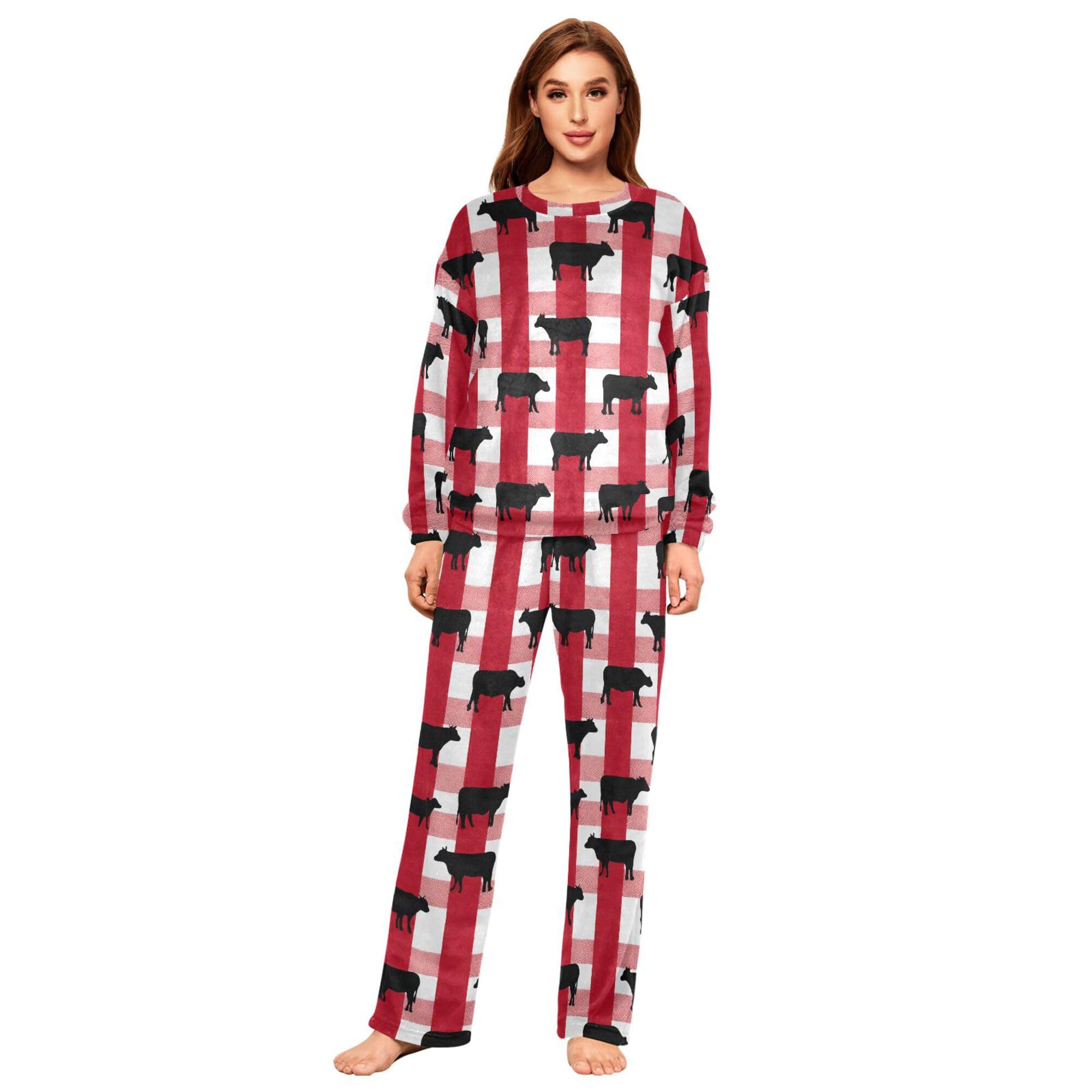 ALAZA Conjunto de pijama de forro polar para mujer, diseño de oso blanco, manga larga, ropa de dormir de dos piezas, ropa de dormir térmica, pijama súper suave, talla S