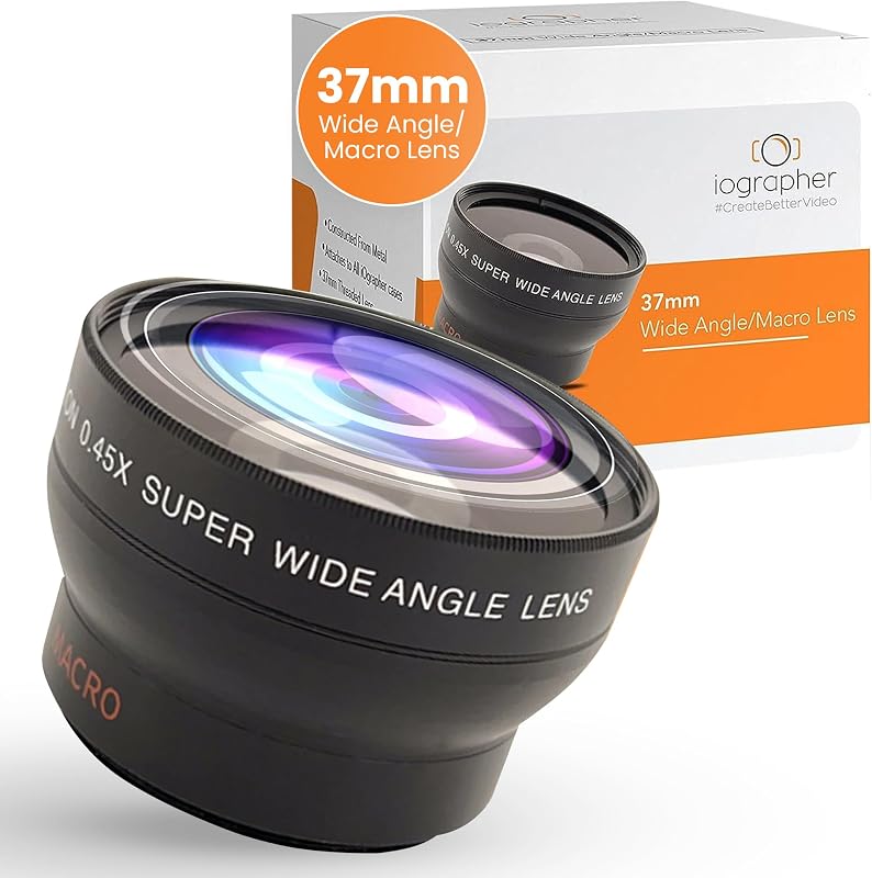 iOgrapher Lente gran angular de 37 mm para iPhone y teléfonos inteligentes - Lente macro y lente gran angular para teléfono - Lente macro para iPhone y otros teléfonos inteligentes - Lente de cámara para teléfono - Viene con funda de cuero