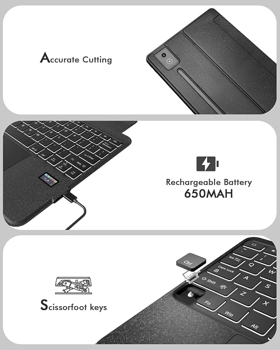 Doohoeek New Keyboard Folio w/Status Screen for Lenovo Idea Tab Pro 12.7 2025, Idea Tab Pro 12.7 Inch Keyboard Bluetooth with Trackpad & Any-Angle Stand & Backlit Keyboard