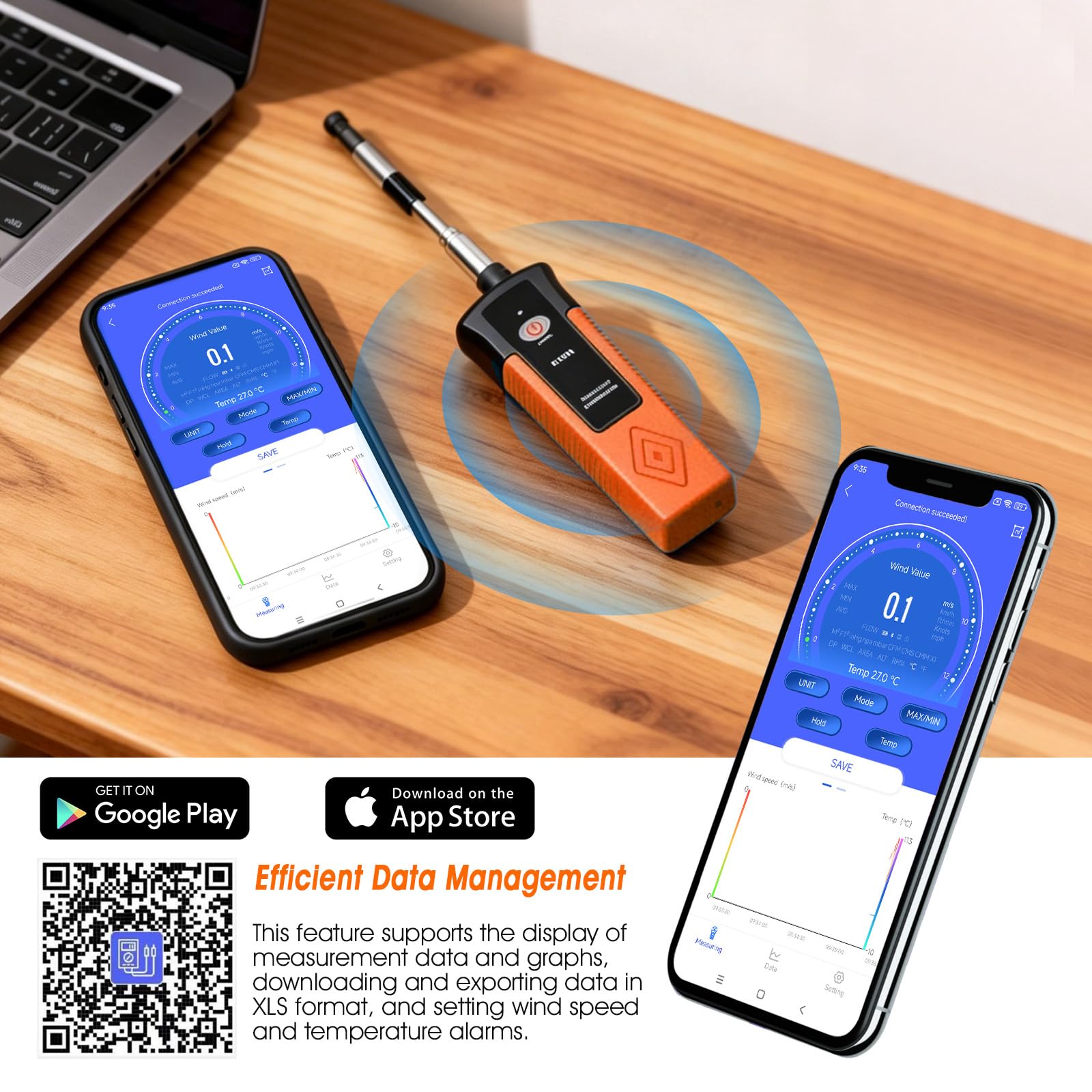 Hotwire - Anemómetro con Bluetooth, medidor digital de velocidad del viento