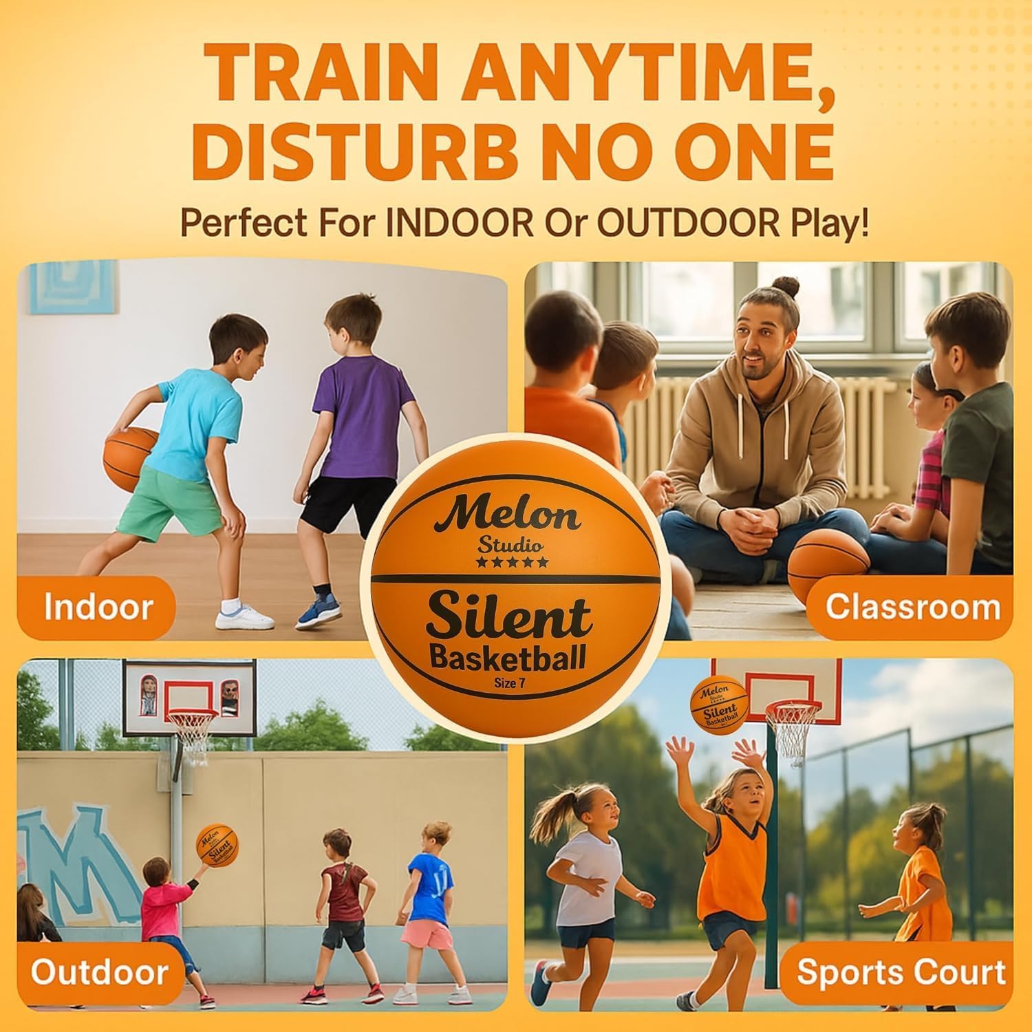 Silent Basketball Size 7 (29.5") Indoor Basketball | Foam Ball | Quiet Dribble Inside Home | Soundless Noisless Soft Training for House | No Noise No Sound