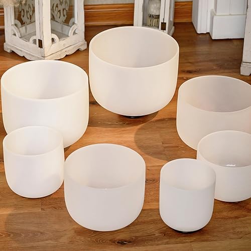 Miniatura 3 de Hye-eun Juego de 7 cuencos de cristal de cuarzo esmerilado de 7 a 12 pulgadas con 2 fundas de transporte para yoga y sanación sonora