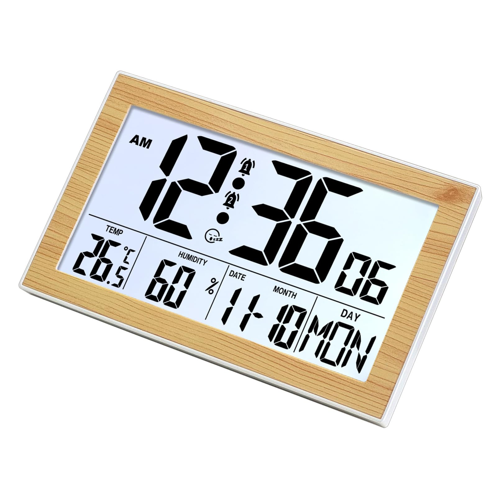 Kaeltsyn Multifunctional LCD Wall Clock with Auto Dimming Backlight and Real Time Temperature Humidity Data Digital Alarm Humidity Transducer Alarm