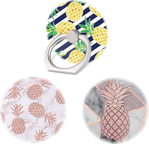 Miniatura 1 de Paquete de 3 soportes de anillo para teléfono móvil, agarre de dedo, soporte plegable de mármol de piña de oro rosa compatible con todos los