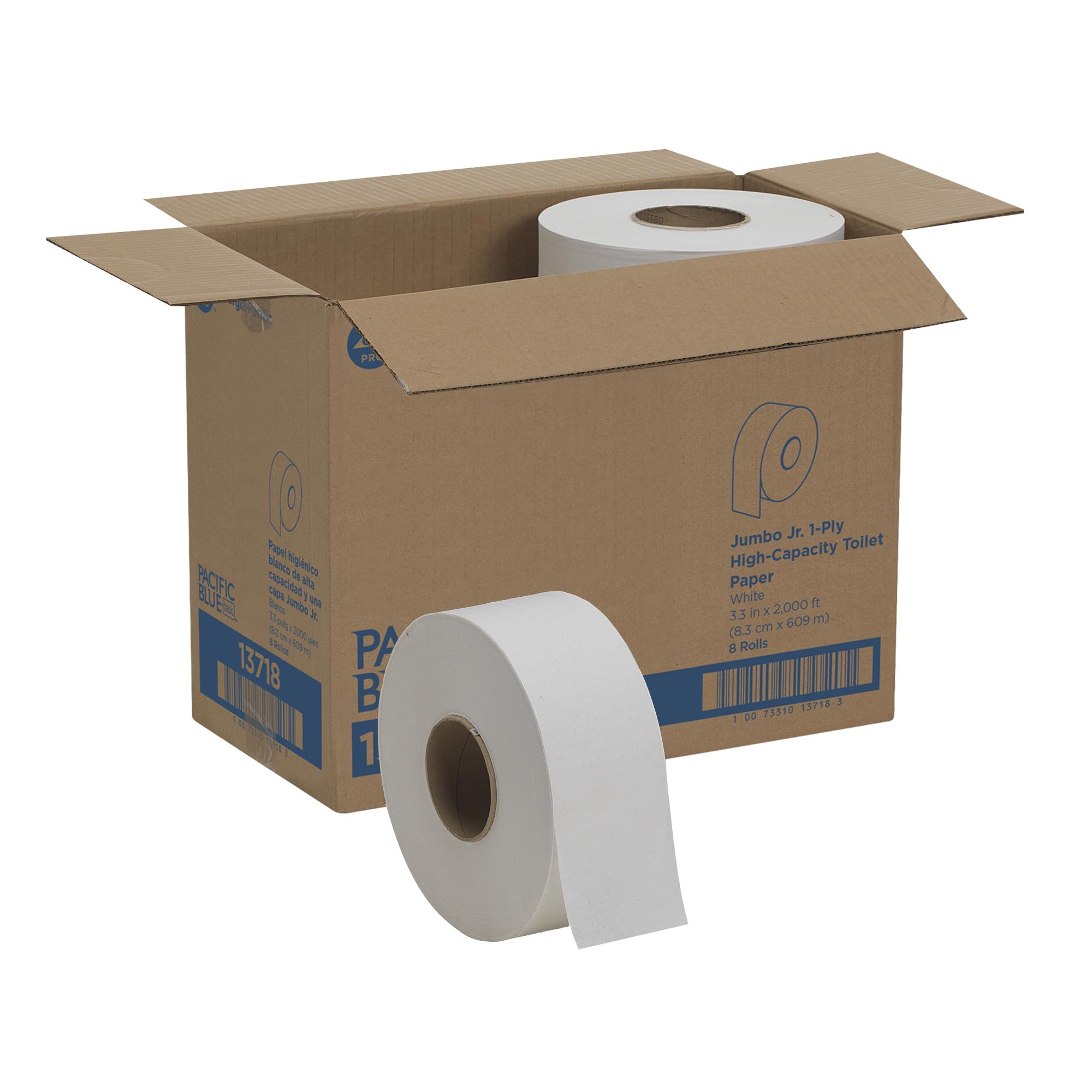 Pacific Blue Basic 1-Ply Jumbo Jr. 9'' Toilet Paper by GP PRO () by Georgia-Pacific – 8 Rolls, Paper, White, Pack of 8, Model 13718