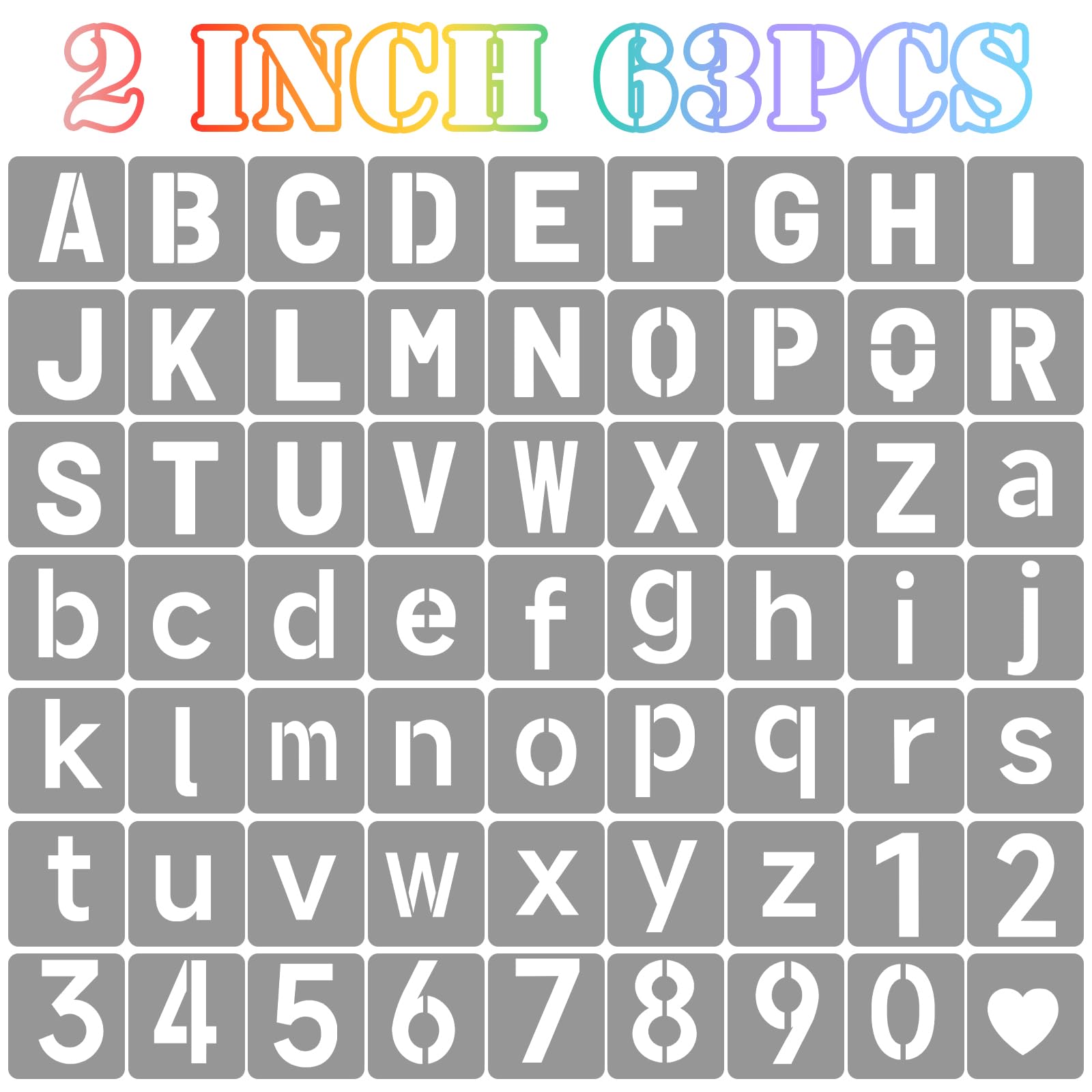Stencil Lettere E Numeri 5 Cm – 42 Pezzi In Plastica Riutilizzabili – Per Pittura Su Legno, Parete, Tela