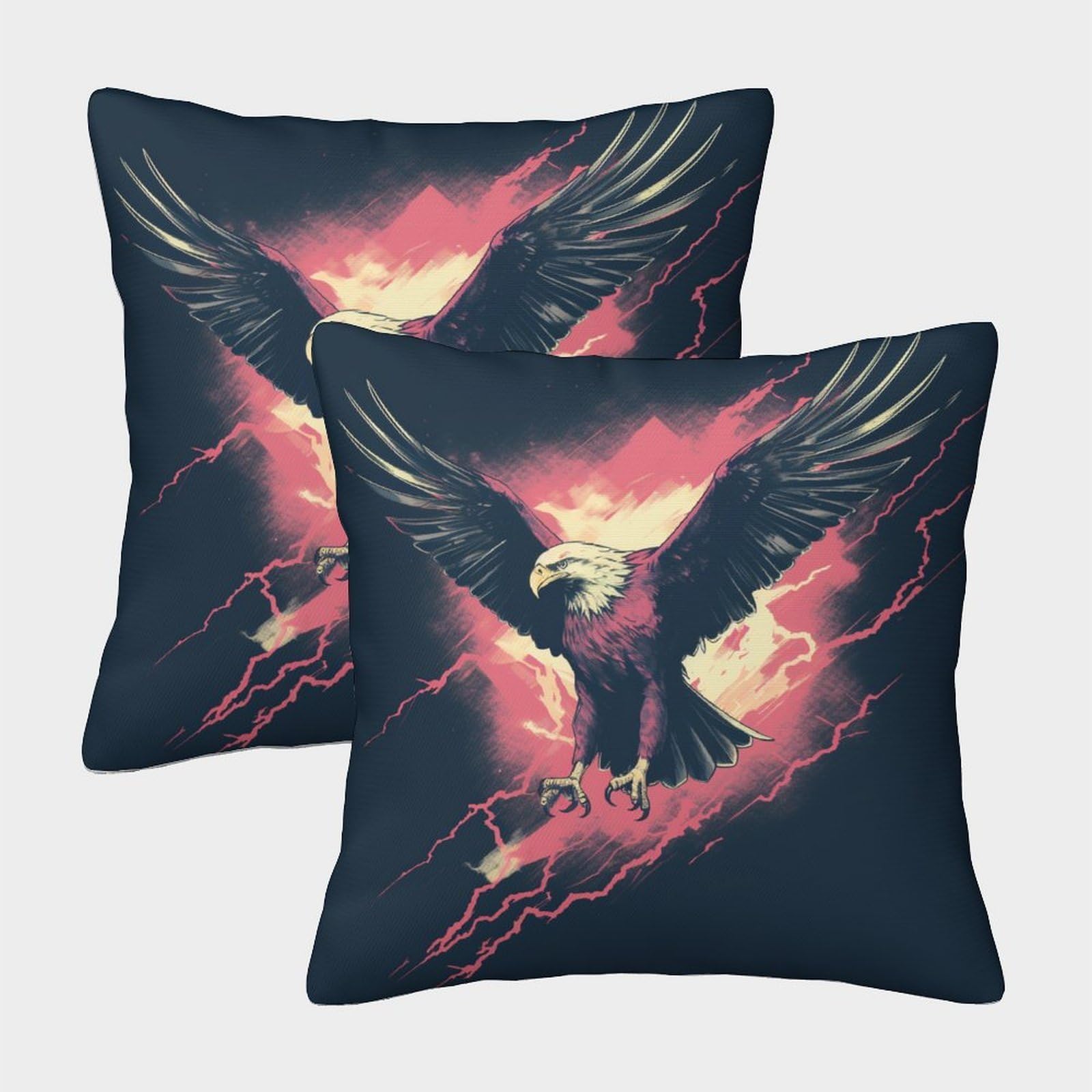 HWEICOIN 3D Printed Eagle Square Pillowcases Dinosaurs Square Throw Pillow Decorative Super Soft Pack of 2 for Patio,Couch, Tent, Balcony And Sofa 40x40cm