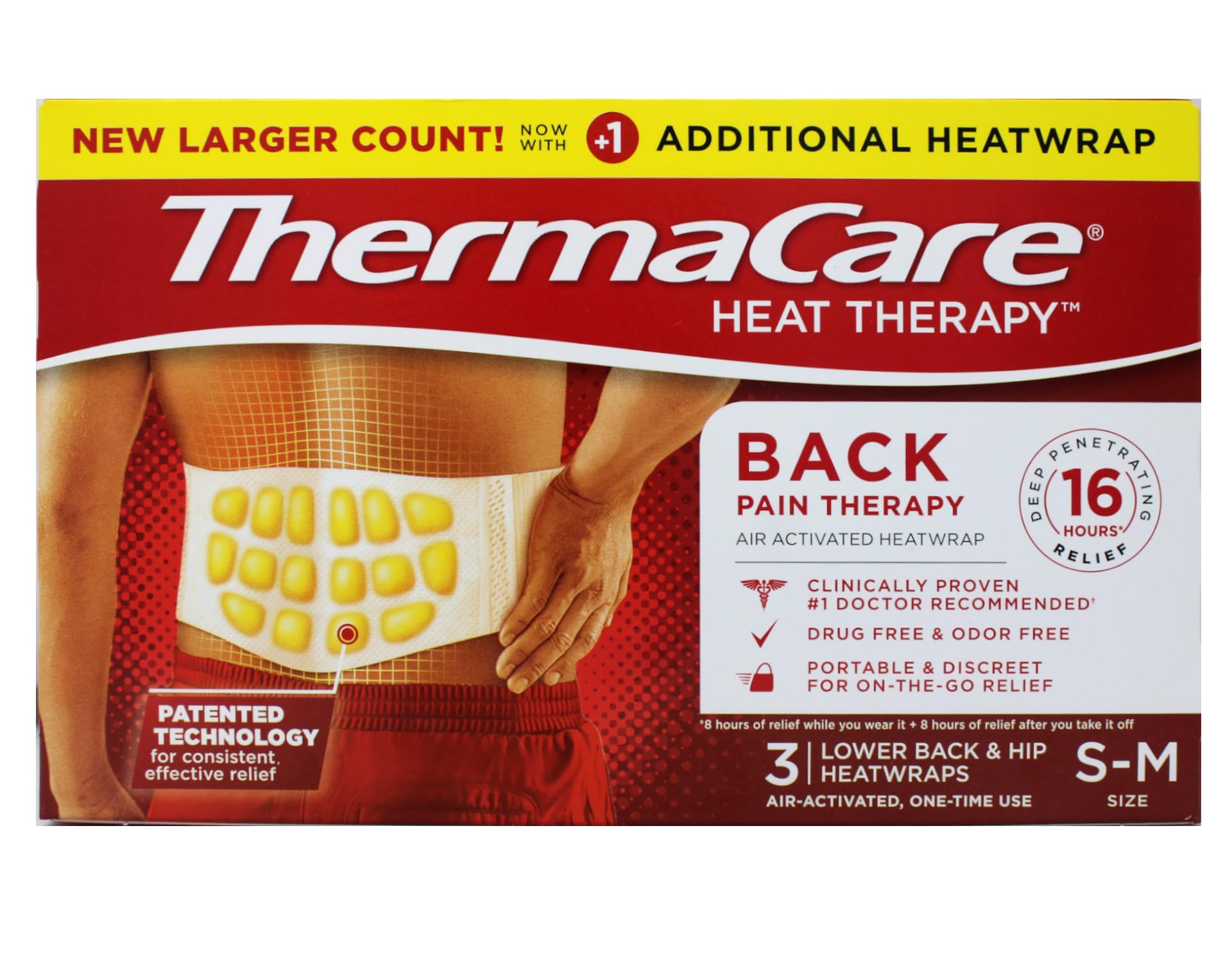 ThermaCare Back Pain Therapy Lower Back & Hip Small/Medium Pain Relief Heat Wraps, 3 Count