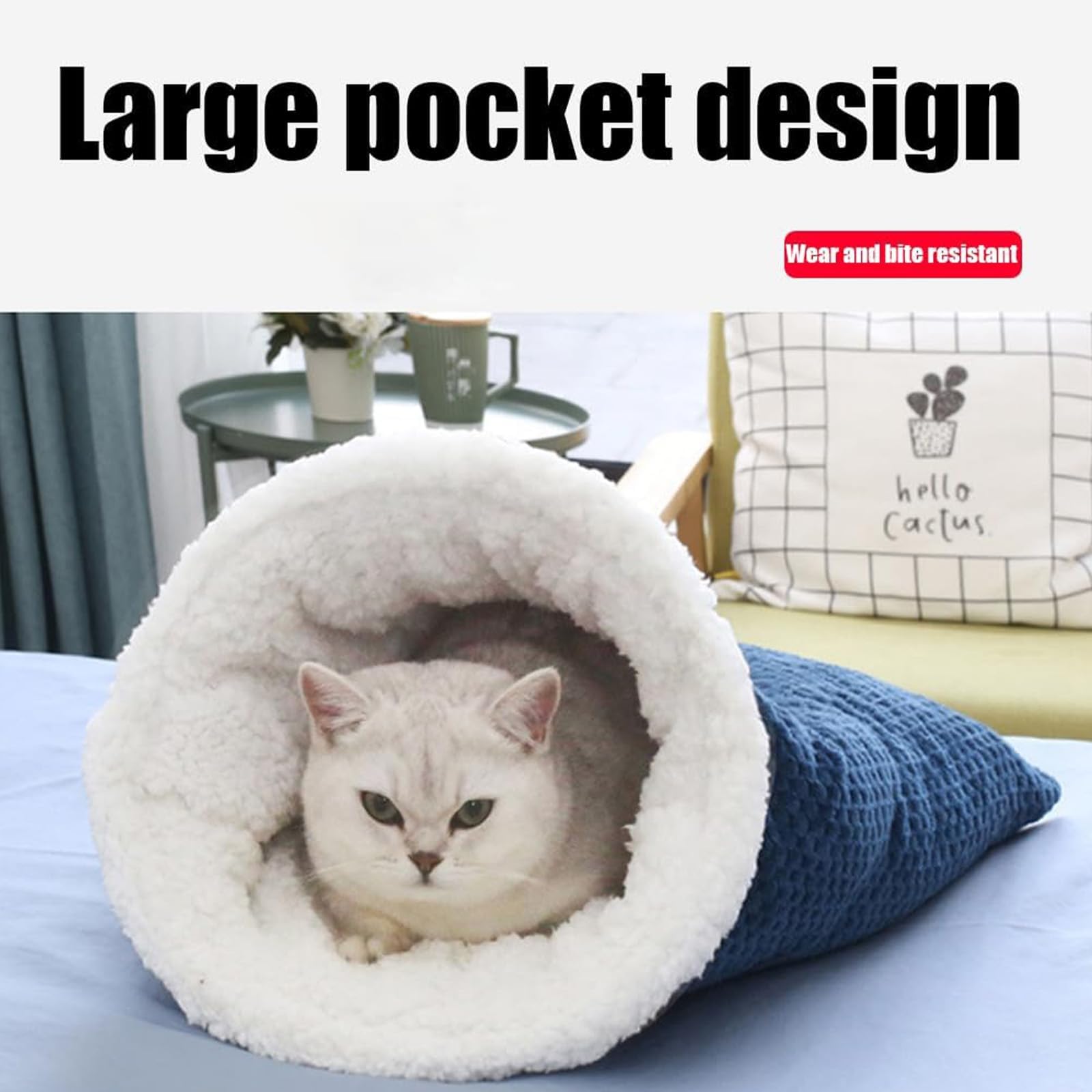 كيس نوم شتوي للقطط من ازوني - سرير قطط مخملي ناعم، كيس نوم كبير للحيوانات الاليفة 360 درجة للراحة، كيس دافئ للقطط حتى 6 كجم - سرير مريح للحيوانات الاليفة الصغيرة (ازرق داكن)
