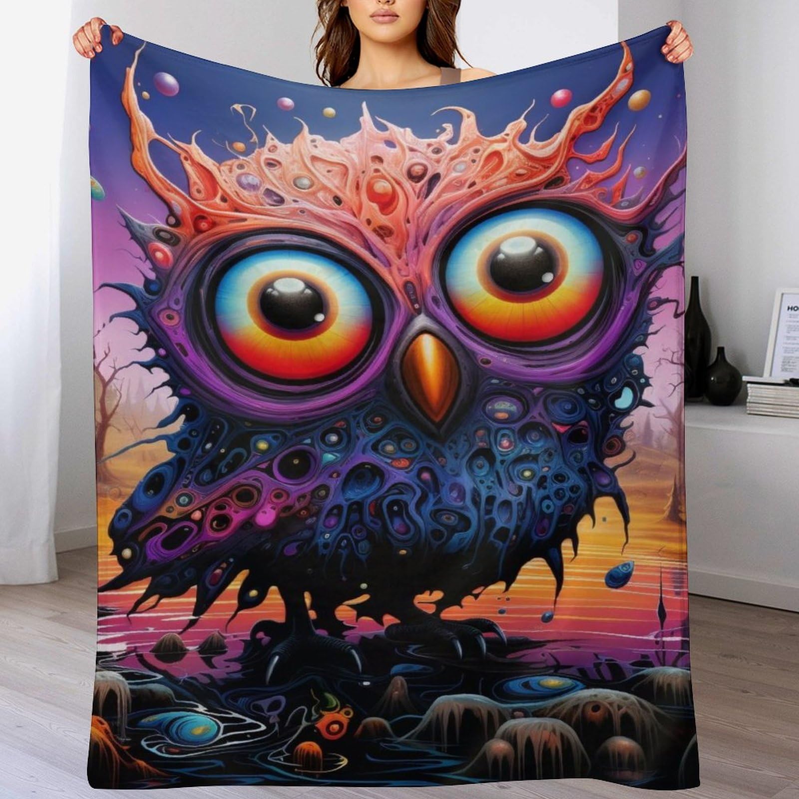 Couverture hibou polaire moelleuse 180x200 | Idéal pour lit et canapé