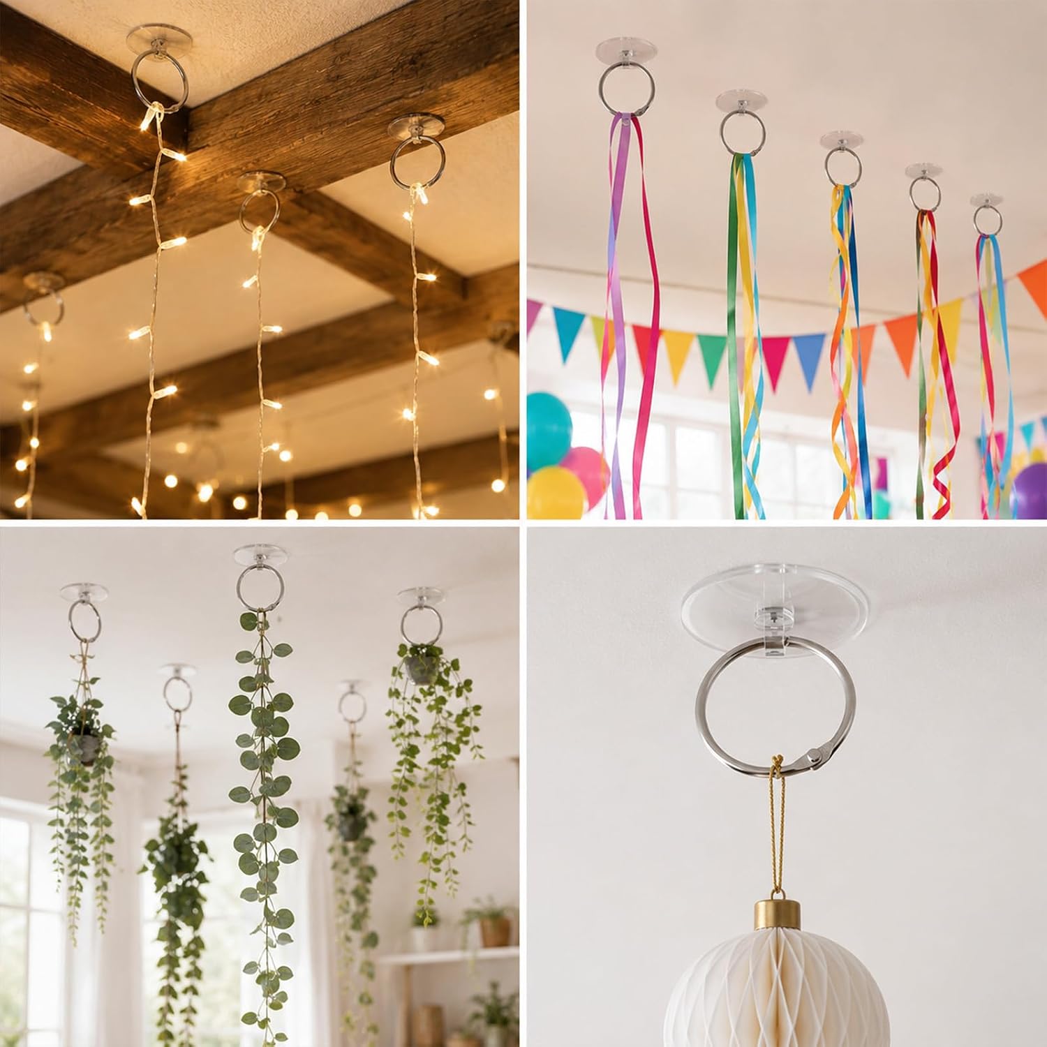 30PCS Adhesive Ceiling Hooks No Drill Removable Sticky Hooks for Hanging
