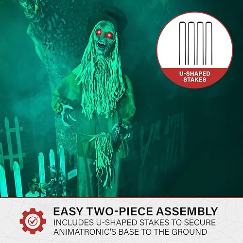 Miniatura 9 de Haunted Hill Farm Lifesize - Espantapájaros animatrónico aterrador con luces activadas por tacto y sonido, funciona con pilas, decoración