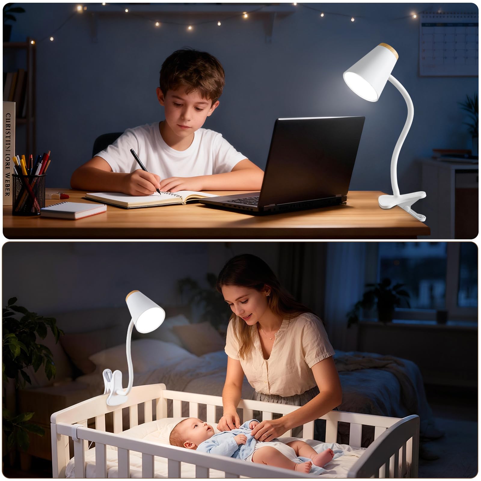 EJIAXIN Lampada da scrivania a clip per casa e ufficio, piccole luci LED dimmerabili per leggere di notte, lampada da scrivania flessibile regolabile con morsetto a collo d'oca per comodino