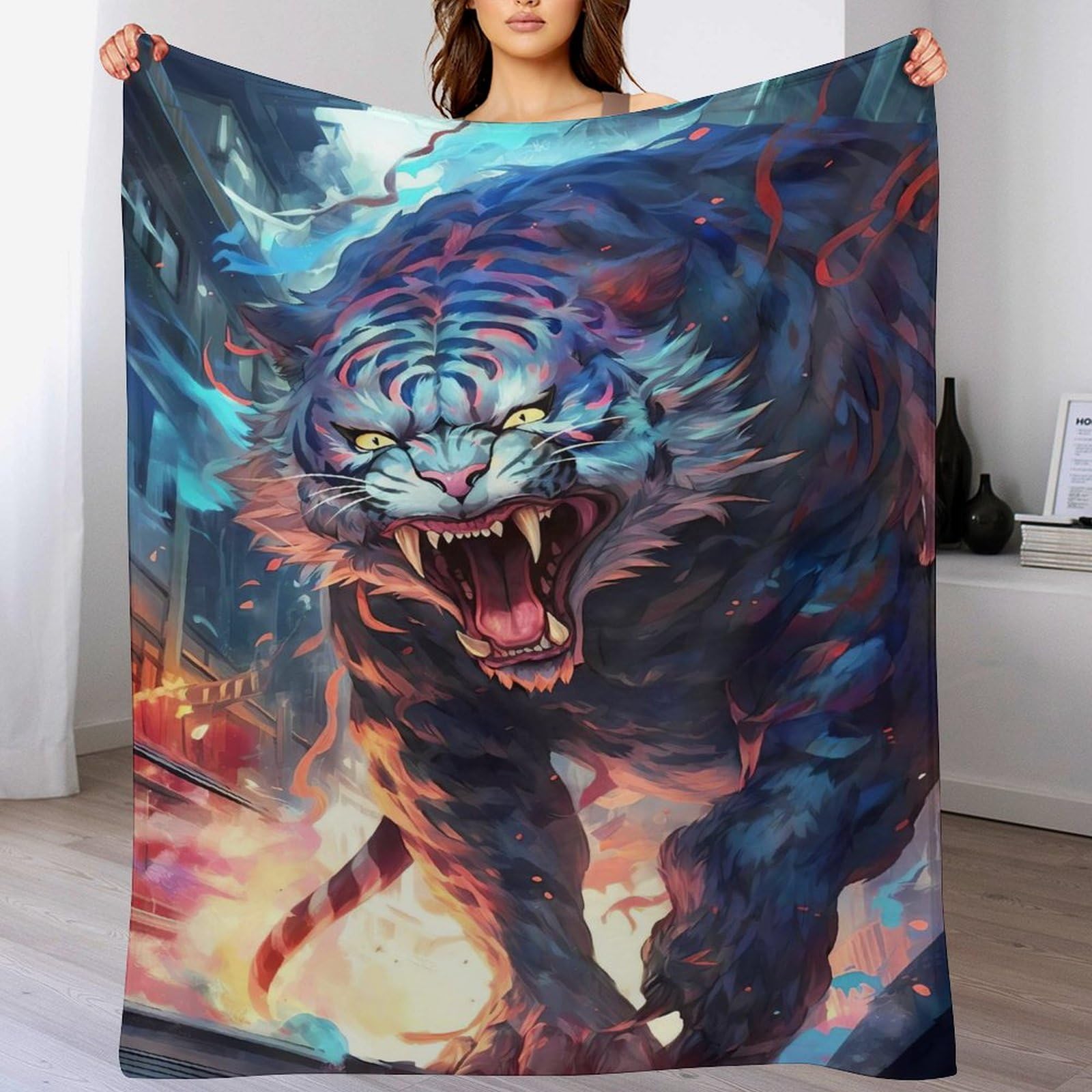 Couverture tigre anti-froid : le plaid en peluche flannel ultra douce pour canapé et lit