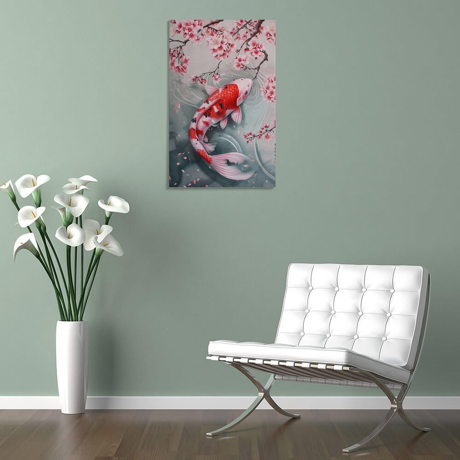 Amazon.co.jp: 絵画 桜の下の紅白鯉インテリア 絵画 動物イラスト