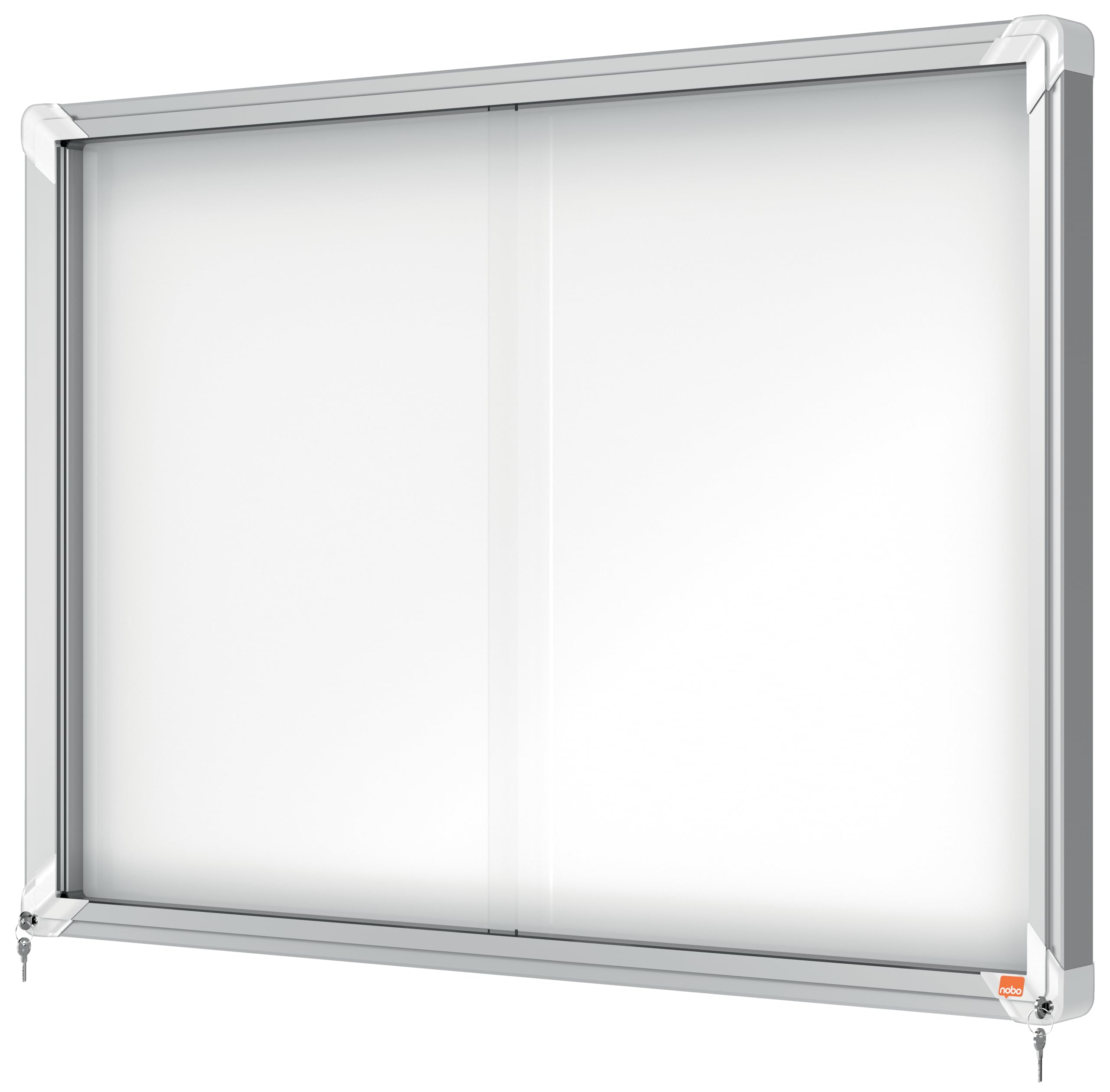 Nobo Premium Plus, Tableau d'Affichage - Vitrine d'intérieur Magnétique Verrouillable, Porte Coulissante en Verre, 8 x A4, Blanc, 1902569