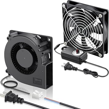 GDSTIME 120mm x 32mm EC Blower AC 110V 220V Squirrel Cage Centrifugal Fan X1 + 120mm x 25mm Computer Fan with AC Plug 110V 220V Variable Speed Fan X1