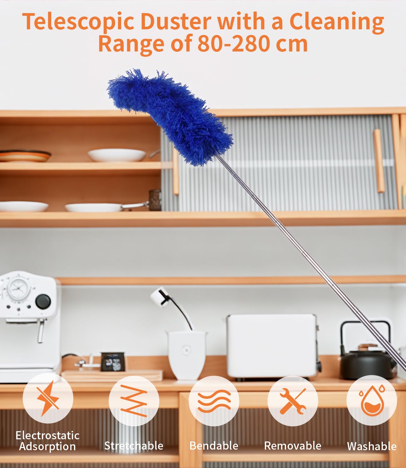 Plumero Atrapapolvo Microfibra Telescópico Extensible 280 cm para Limpieza