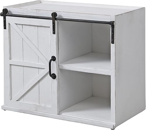 Miniatura 3 de FirsTime & Co. Mesa auxiliar de puerta de granero Bolton blanca, mesa auxiliar, mesita de noche, madera y metal, 26 x 14 x 21.5 pulgadas