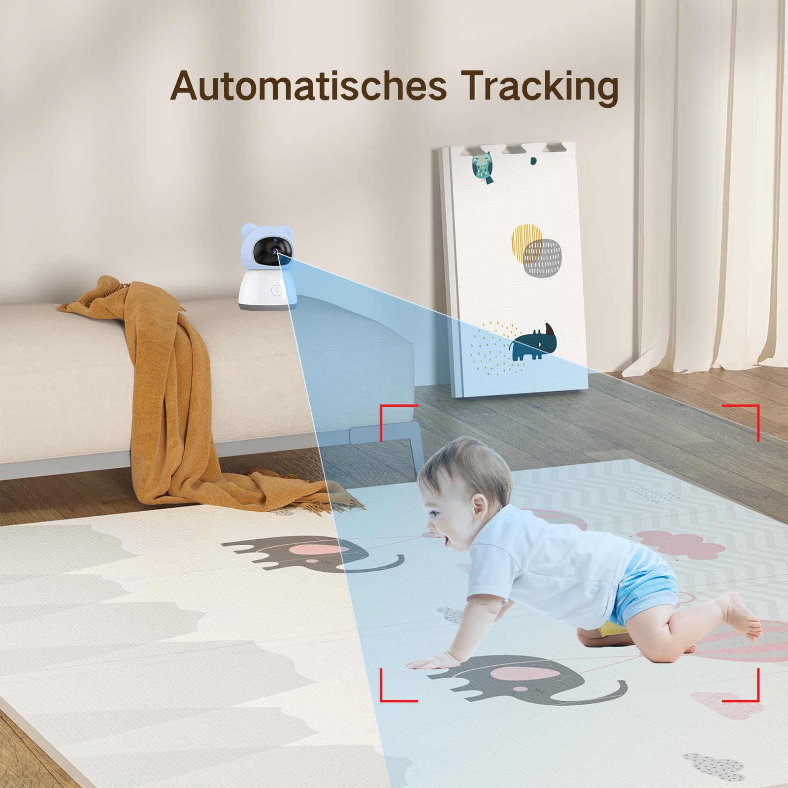 Babyphone mit Kamera 2K/3MP, 5" WLAN Video Babyfon mit App, PTZ 360 Grad Bewegungsverfolgung, IR-Nachtsicht, Weinen/Bewegungs/Geräuscherkennung, Temperaturerkennung, App Steuerung