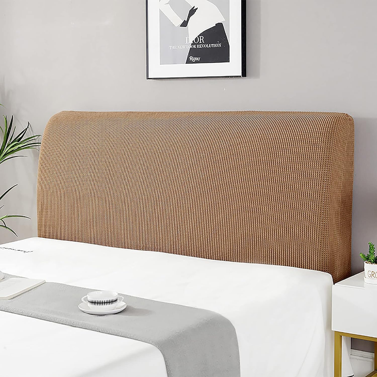 Devink Brown Elastic Stretch Headboard Cover For Bed - Slipcover Protector In Spandex Fabric - Soft Dustproof Lining For Padded Single Double (120Cm(110-130Cm), Bro