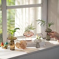 Vista 4 de Glasseam Macetero de vidrio de hongos para plantas: juego de 5 estaciones de propagación de plantas hechas a mano, pequeños tarros hidropónicos