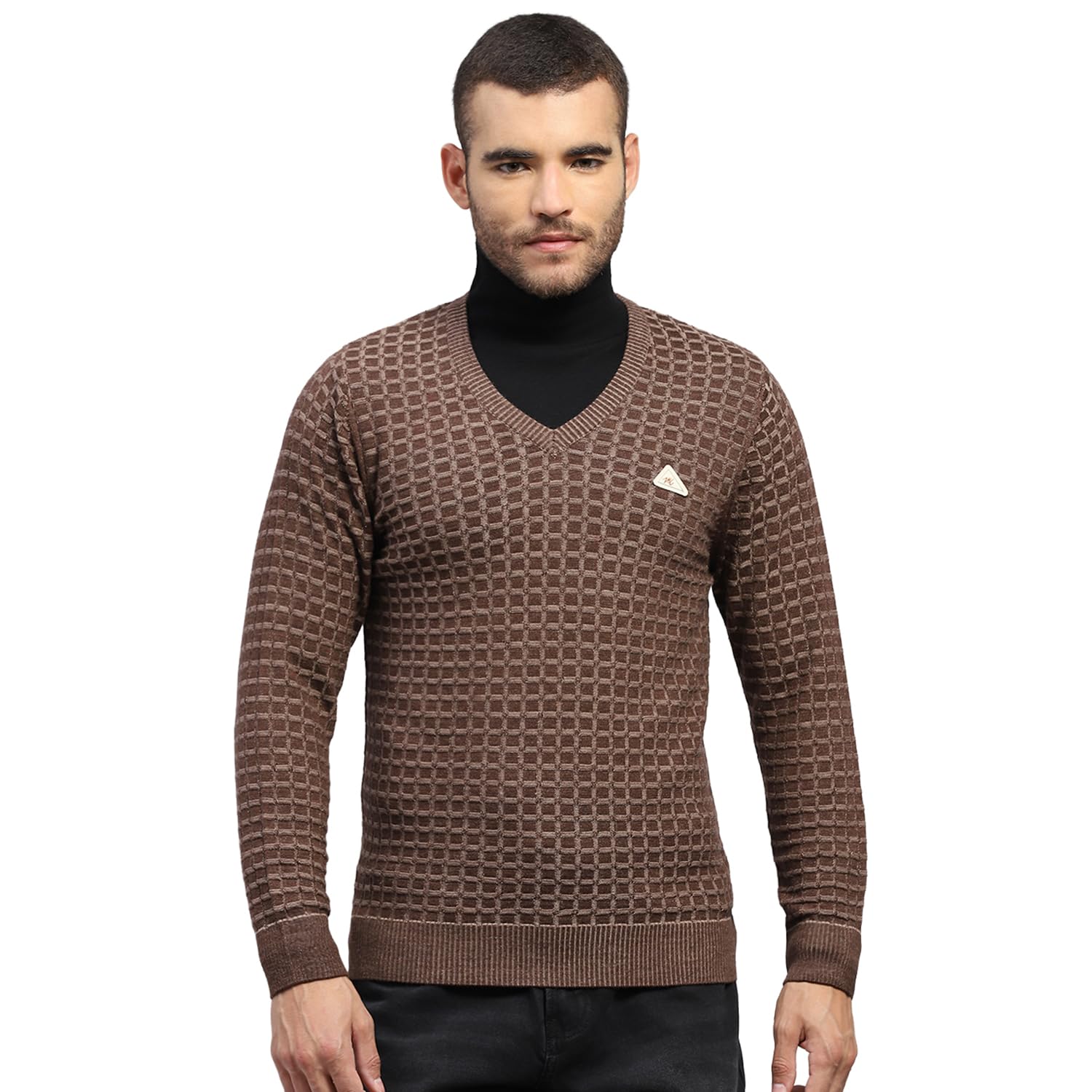 Men's Regular Fit Self Designed V Neck Pull On Closure Full Sleeve Winter Pullover | Warm Woolen Sweater for Men |Comfortable Knitted Winter Wear for Men (Pack of 1)