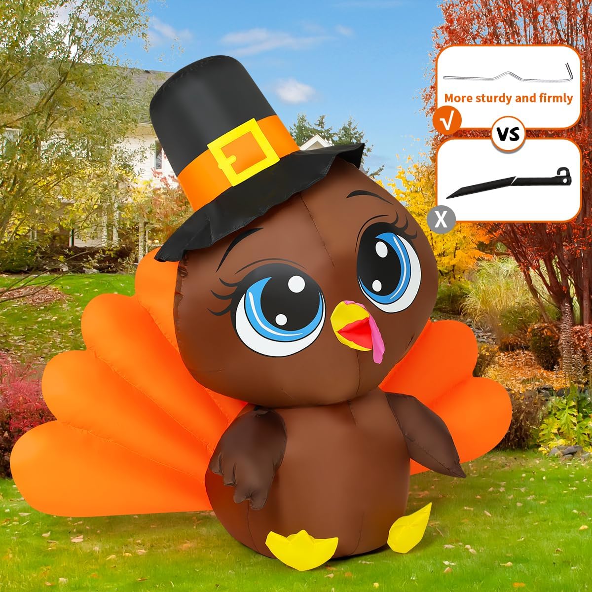 COMIN 5.4 FT Thanksgiving Decorations Inflatables Outdoor Big Eye Turkey Blow Up Inflatable with Built-in LEDs for Holiday Yard Lawn Garden Decor