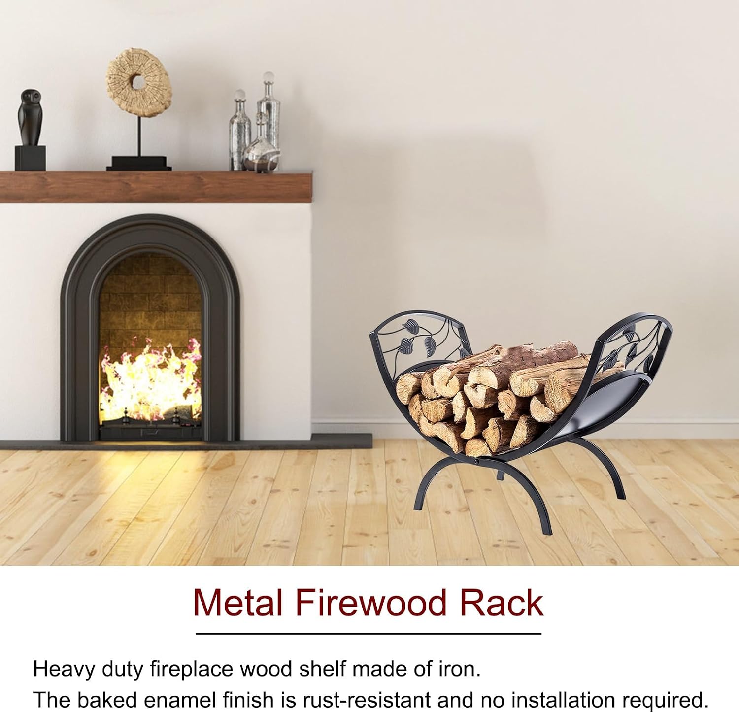 Outdoor Fireplace Firewood Rack Metal Fireside Wood Storage Racks, Log Stacker for Porch Deck Backyard, Outdoor Camping Firewood Container, Decorative Fireplace Accessor(