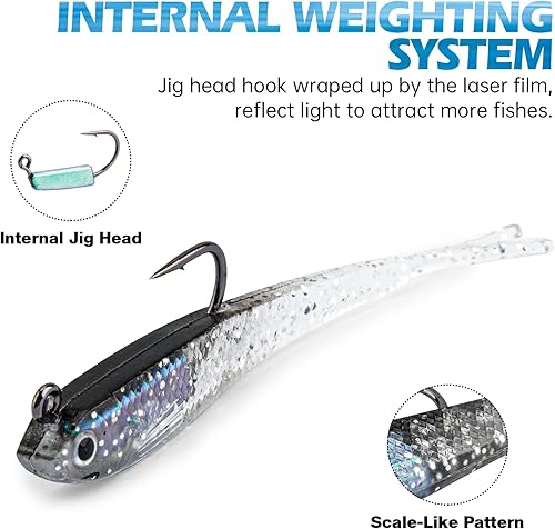 Miniatura 2 de Syosisny 20 señuelos de pesca suaves de alta calidad de 2.8 in con bloque de plomo en el interior y gancho afilado, cola bifurcada realista, cebo