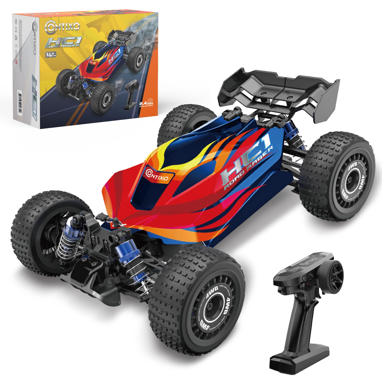 Contixo 1:16 Fast Remote Control Car, HC1 RC Truck with Brushless Motor, 39KMH 4x4 Offroad, Metal Oil-Filled Shocks, All-Terrain 2.4GHz RC Crawler for Adults & Boys