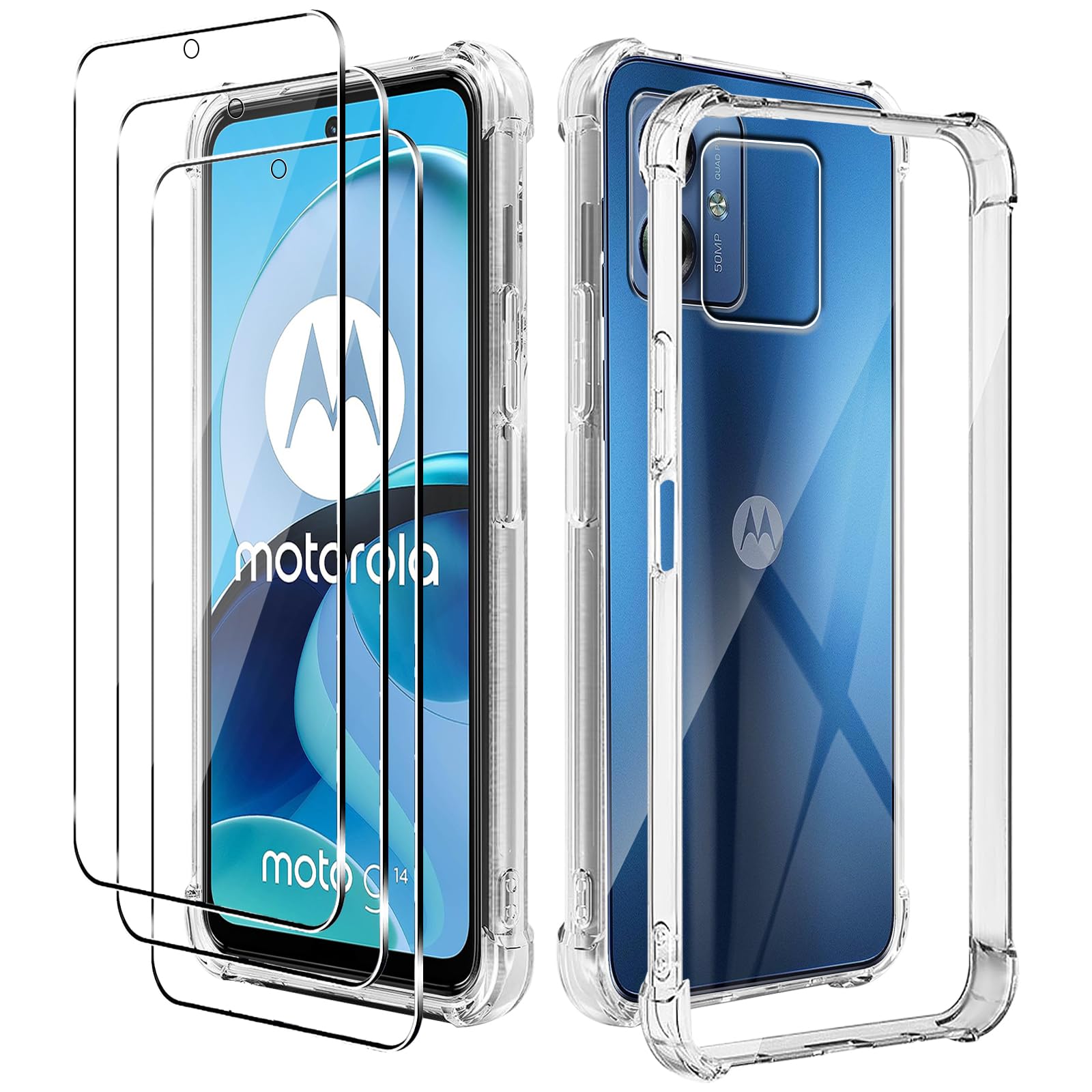 Cover per Moto G14 Custodia Comaptibile con Moto G14 Case Custodia [ con 9H HD Vetro Temperato] Cover Supporto PC + Silicone YGH-MXX