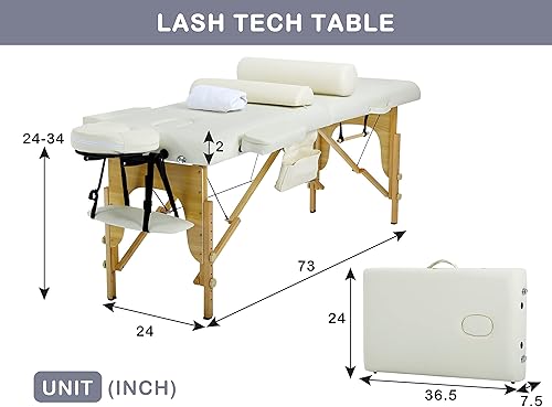 Miniatura 7 de Mesas de masaje, cama de pestañas portátil de 73 pulgadas, mesa de tatuaje portátil de altura ajustable, 2 mesas de quiropráctica plegables con