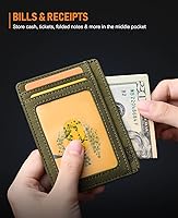 Vista 51 de Buffway - Billetera delgada minimalista de cuero con protección RFID para hombre y mujer Café Lichee