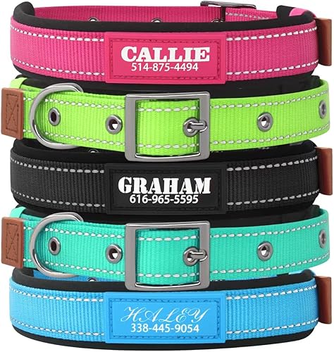 Collar de perro personalizado con nombre impreso UV y número de teléfono, collar de nailon reflectante ajustable para perros grandes (hebilla de