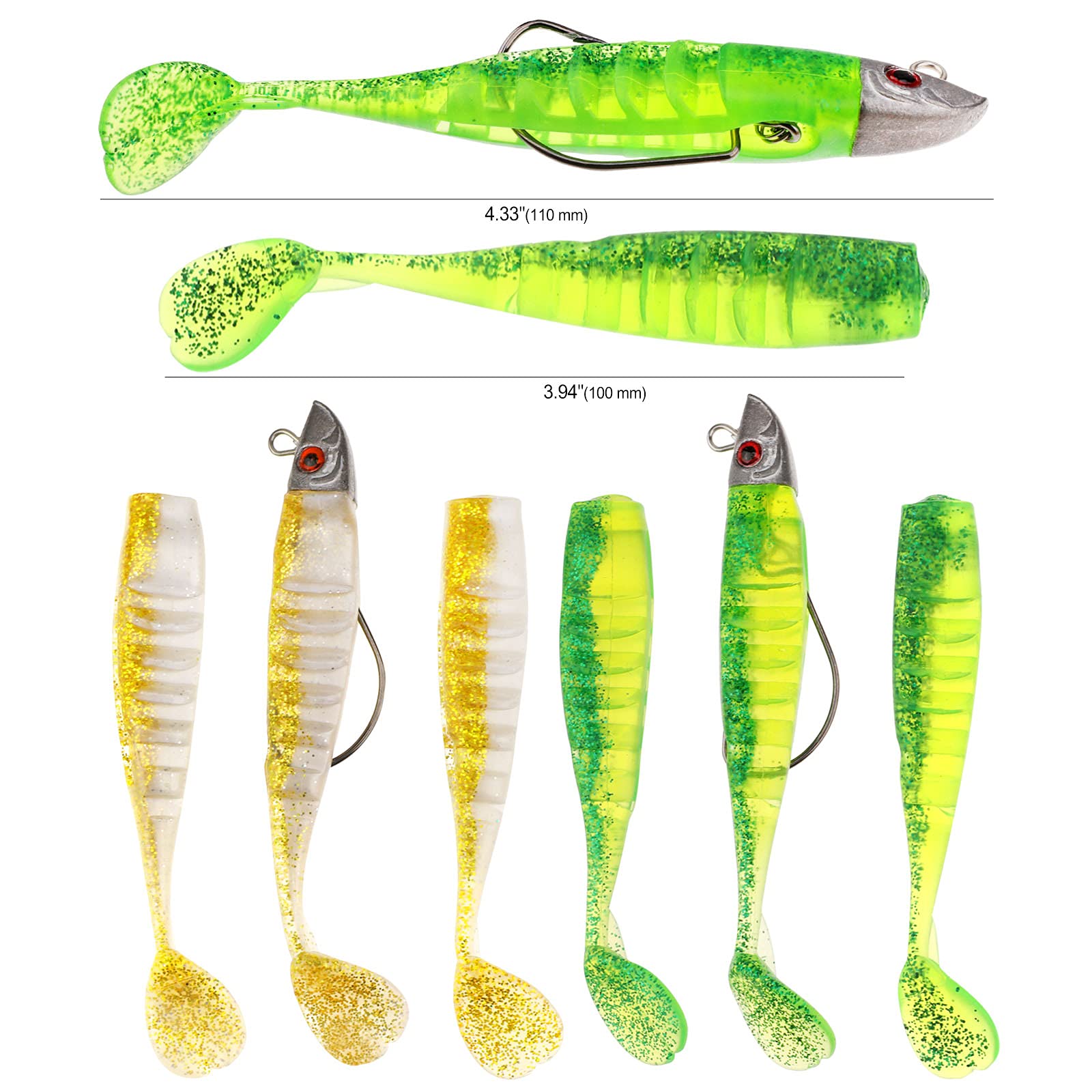 6 Pezzi Esche Da Pesca Morbide Con Testa Staccabile Per Esca