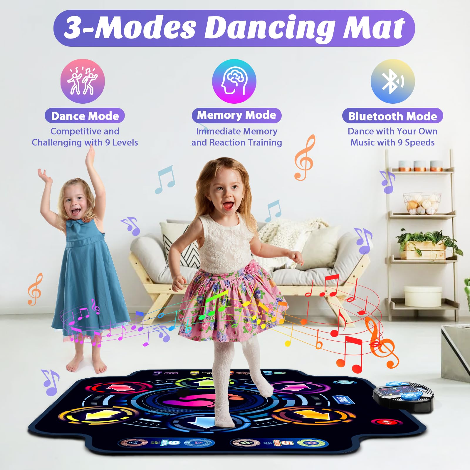 Alfombrilla de baile, almohadilla electrónica de baile para niños con Bluetooth inalámbrico, 5 velocidades, 9 niveles, juguetes musicales, regalos de cumpleaños y Navidad para niñas y niños de 3, 4, 5 4