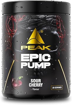 PEAK Epic Pump - 500g Flavour Sour Cherry I 20 Servings I Concentrated Pre Workout Booster Without Caffeine with L-Citrulline Malate, L-Arginine HCL/Nitrate and Taurine I Vegan
