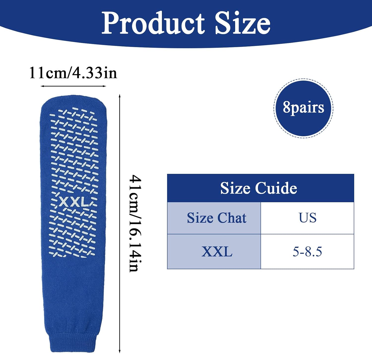 8 Pairs XX Large Hospital Grip Socks, Soft Terry Ring Non-skid Slipper Socks, Non Slip Sock for Hospital Home, Elderly, Adult Women, Men