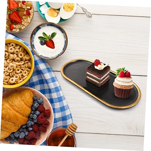 Miniatura 6 de NOLITOY Bandeja de cerámica para joyas, plato de sushi, bandeja de servir color negro, bandeja decorativa para alimentos de cerámica, plato de