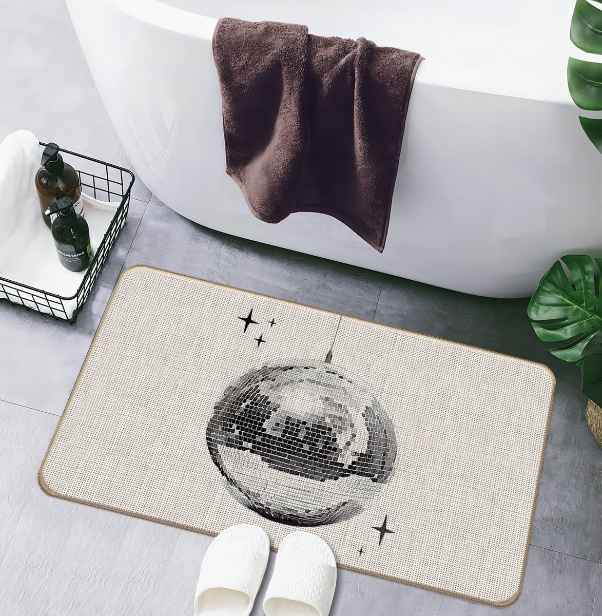 Retro Disco Ball Front Door Mat Indoor Outdoor Entrance,Disco Ball Cowgirl Dorm Room Decor, 17"X30"