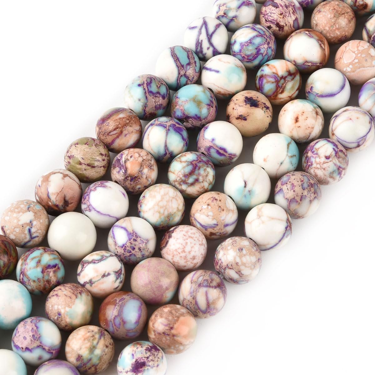 8mm White Purple Sea Sediment Imperial Jasper Round Gemstone Natural Stone Loose Beads for Jewelry Making Design Crafts 45 Pcs 15 Inch - Image 2